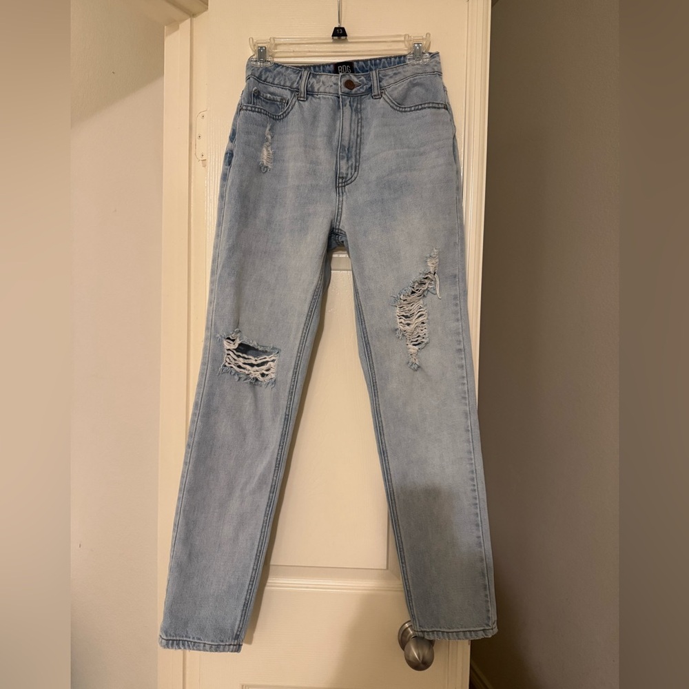 BDG Urban Outfitters Light Blue Distressed High Rise Straight Leg Mom Jeans